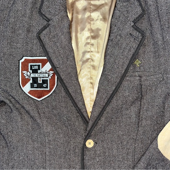 LRG Vintage Style Herringbone Tweed Academia Patch Blazer - Picture 9 of 11